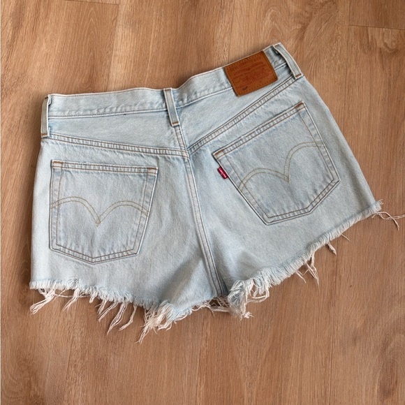 Levi's Light Blue Distressed Jean Shorts - Picture 3 of 7